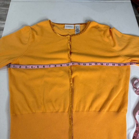 Liz Golf Cardigan Snap Front Cantaloupe Satin Trim Tight Knit Women’s Size Large - Picture 4 of 12